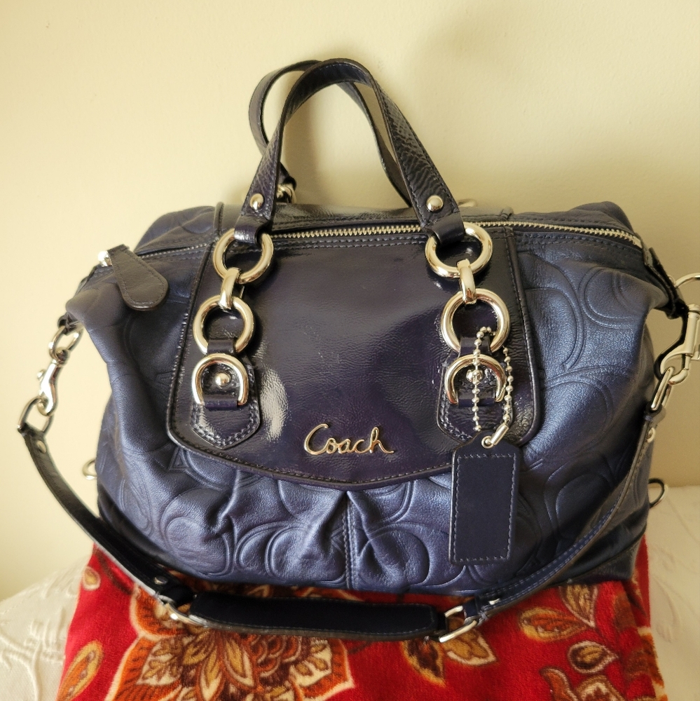 CoachAshley Navy Blue Leather Handbag.